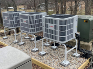 Three heat pumps lined up