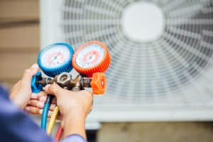 HVAC tech repairing a unit